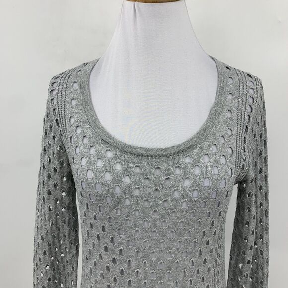 Rock & Republic Perforated Sweater Womens S Small Silver All Over Cutout Stretch - Picture 3 of 10